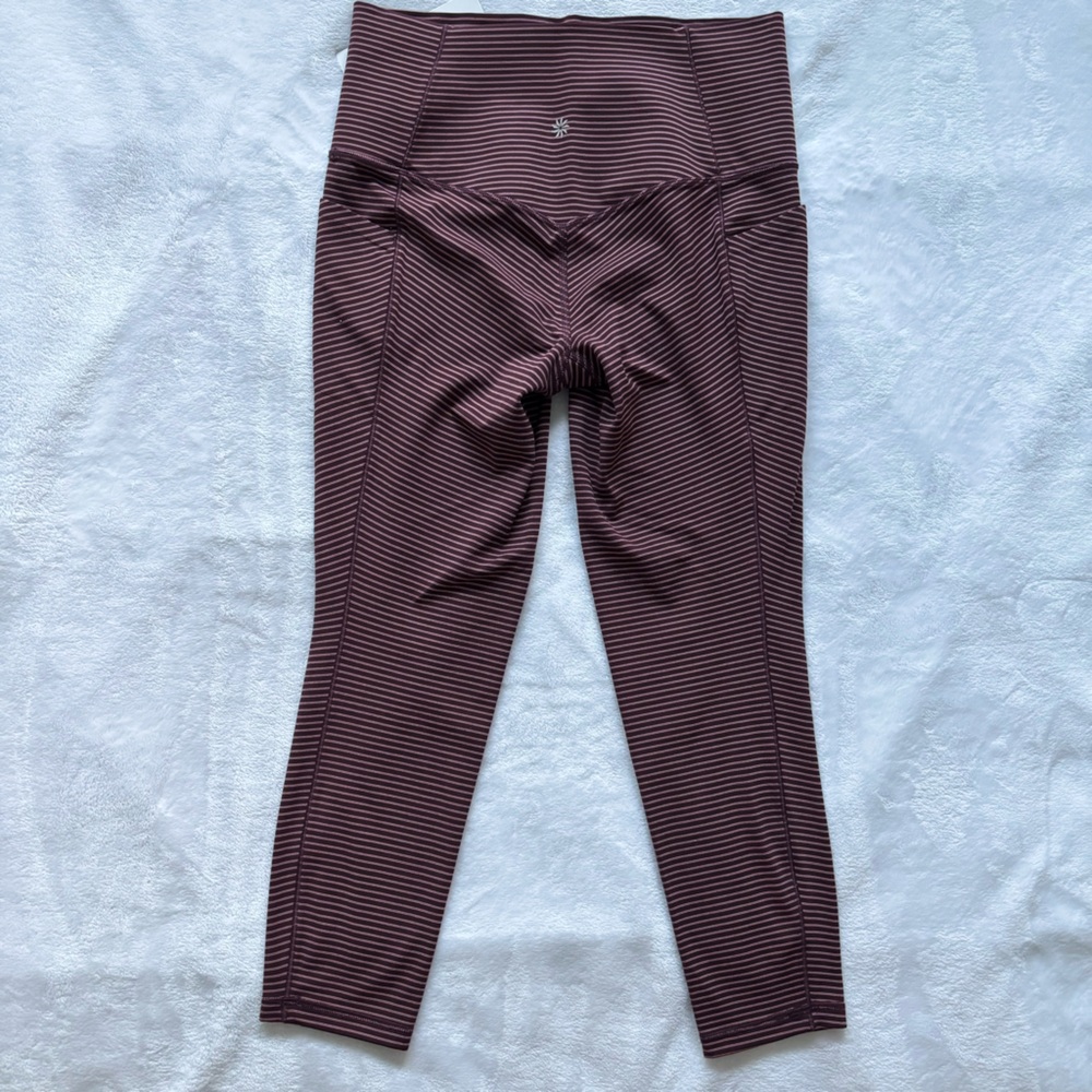 ATHLETA Salutation Stash Pocket II Textured 7/8 Striped Burgundy Legging--NWT--S - Picture 10 of 16